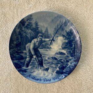 Royale Blue Winter China Porcelain 1971 Father's Day 7 3/4" Plate